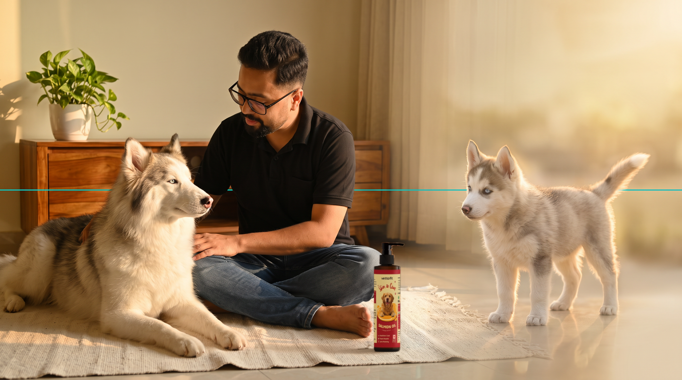 Vettofit founder Mohit Mishra with his dog at home in India