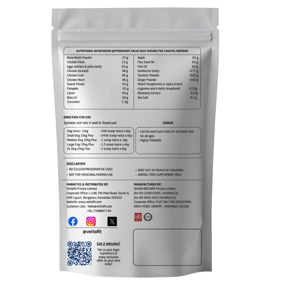 Vettofit Nutri-Topper Pack of 2 (100 g x 2) | Daily Nutrition Topper for Dogs | Helps Picky Eaters Eat Better | Skin & Coat, Gut, Joint, Heart & Immunity Support - VETTOFIT