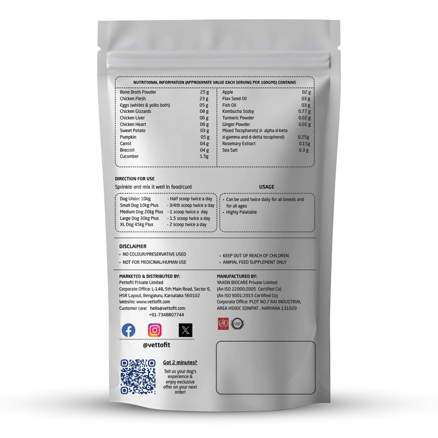 Vettofit Nutri-Topper | Daily Nutrition Topper for Dogs | Helps Picky Eaters Finish Meals | Supports Skin & Coat, Gut Health, Joints, Heart & Immunity | 100 g - VETTOFIT