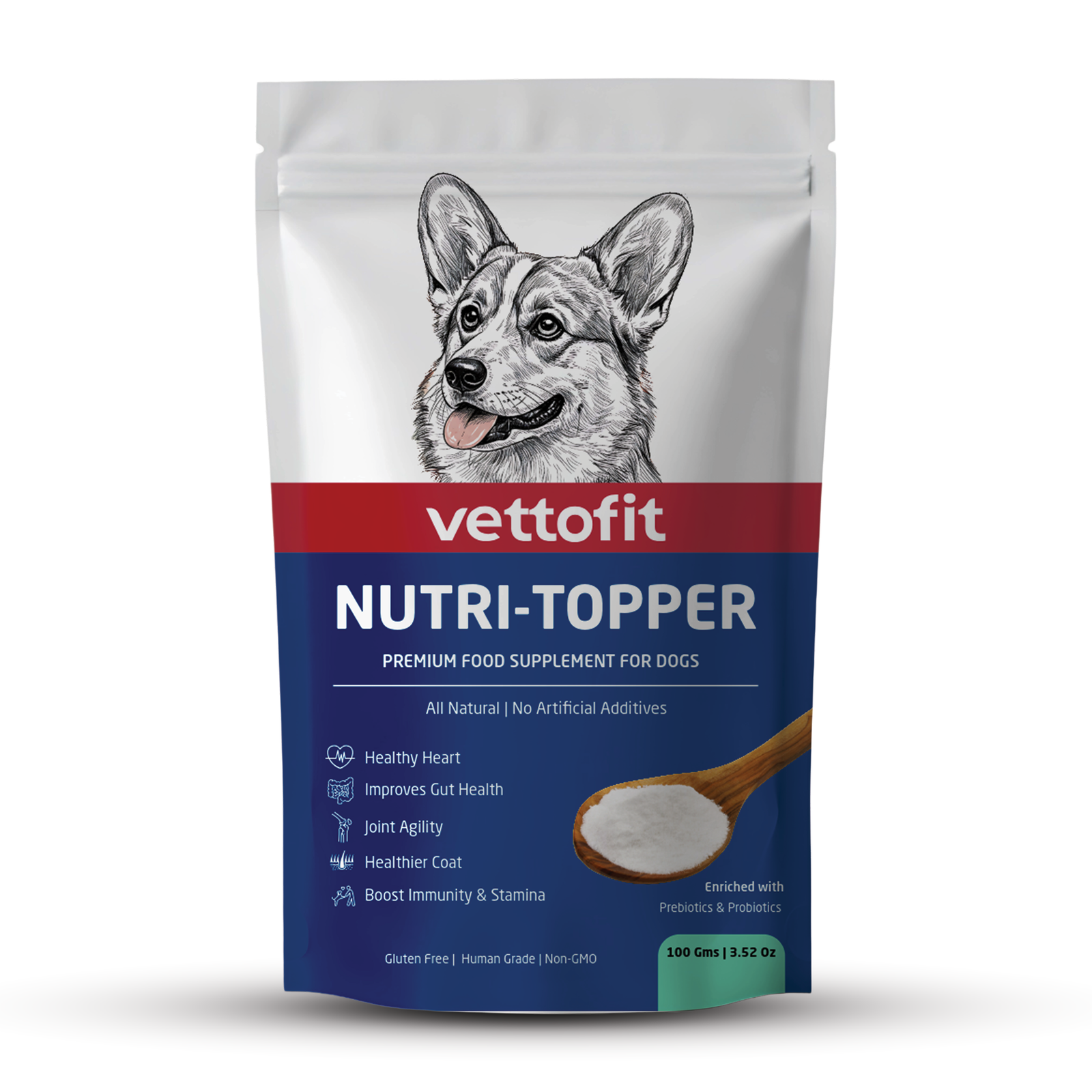 Vettofit Nutri-Topper | Daily Nutrition Topper for Dogs | Helps Picky Eaters Finish Meals | Supports Skin & Coat, Gut Health, Joints, Heart & Immunity | 100 g