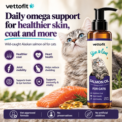 Vettofit Wild-Caught Alaskan Salmon Oil for Cats | Omega 3, 6 & 9 with EPA, DHA | Reduces Hair Fall & Shedding | Healthy Skin and Coat Supplement | Heart, Joint Support | 200 ml