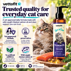 Vettofit Wild-Caught Alaskan Salmon Oil for Cats | Omega 3, 6 & 9 with EPA, DHA | Reduces Hair Fall & Shedding | Healthy Skin and Coat Supplement | Heart, Joint Support | 200 ml