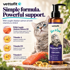 Vettofit Wild-Caught Alaskan Salmon Oil for Cats | Omega 3, 6 & 9 with EPA, DHA | Reduces Hair Fall & Shedding | Healthy Skin and Coat Supplement | Heart, Joint Support | 200 ml
